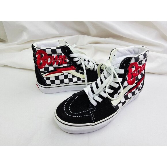Vans David Bowie Womens 6.5 or Mens 5 Black White Check Hi Lace Embroidered Logo - Picture 13 of 13